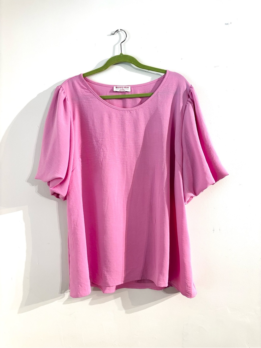Discount Divas Boutique Pink Puff Sleeve Blouse 2XL Textured Scoop Neck Top